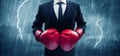 Businessman boxing in rain Royalty Free Stock Photo