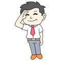 Businessman boy standing respectfully, doodle icon image kawaii Royalty Free Stock Photo