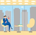 Businessman break time, drinking coffee or tea, hand-drawn vector illustration Royalty Free Stock Photo