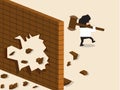 Businessman break a wall and walk apart