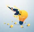 Businessman breakthrough light bulb to successful vector illustration