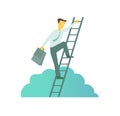 Businessman with briefcase climbing a ladder to success. Climbs the stairs Business metaphor upward movement Royalty Free Stock Photo