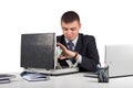 Businessman with a briefcase full of money in the hands isolated on white background Royalty Free Stock Photo