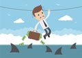 Cartoon Vector Businessman Hanging from a Rope