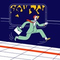 Businessman with Briefcase in Hand Running along Subway Train Platform Hurry to Sit in Metro Van Royalty Free Stock Photo