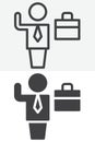 Businessman with briefcase line and solid vector icon set Royalty Free Stock Photo