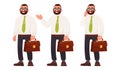 Businessman with briefcase and phone. Office worker wearing glasses. Vector illustration