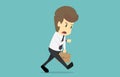 Businessman with the briefcase, running late, stressed and looking at his watch.Cartoon of business fail is the concept of the ma Royalty Free Stock Photo
