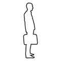 Businessman with briefcase standing Man with a business bag in his hand silhouesse icon black color illustration outline