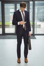 Businessman with briefcase using mobile phone Royalty Free Stock Photo