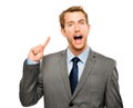 Businessman bright idea thinking creatively white background Royalty Free Stock Photo