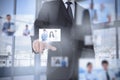 Businessman in bright office presenting digital interface Royalty Free Stock Photo