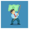 Businessman bring flag of money. anti corruption. vector illustration