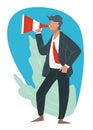 Businessman broadcasting with megaphone, promotion or announcement vector Royalty Free Stock Photo