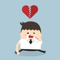 Businessman broken heart, heartbreak, vector illustion flat design style.