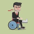 Businessman Broken Leg In Wheelchair Color Illustration