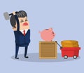 Businessman broken piggy savings