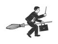 Businessman on broom sketch vector illustration