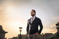 Businessman on the Budapest bridge Royalty Free Stock Photo