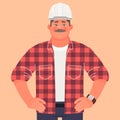 Businessman builder engineer at construction site. Foreman or production manager. A man in a helmet