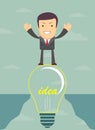 Businessman on a bulb cross an abyss. Vector