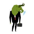 Businessman Bull. Player on stock exchange with head of green bu