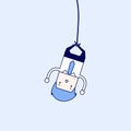 Businessman bungee jumping. Cartoon character thin line style vector.