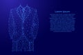 Businessman in business dress suit jacket, trousers, shirt, tie from futuristic polygonal blue lines and glowing stars for banner Royalty Free Stock Photo