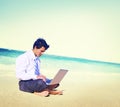 Businessman Business Travel Working Beach Concept Royalty Free Stock Photo