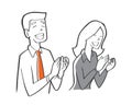 A businessman and business woman clapping hand in meeting room,