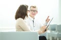 Businessman and business woman discussing the terms of the contract Royalty Free Stock Photo