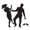 Businessman and businesswoman dancing black silhouette figure