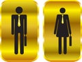 Businessman and businesswoman golden signs