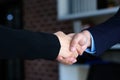 Businessman and businesswoman handshake at partnership corporate meeting, Close up of business corperate partnership handshake at Royalty Free Stock Photo