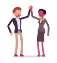 Businessman and businesswoman highfive gesture