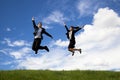 Businessman and businesswoman are jumping Royalty Free Stock Photo