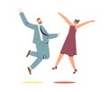 Businessman and businesswoman jumping with happiness celebrating victory or business success Royalty Free Stock Photo
