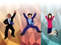 Businessman and businesswoman jumping with polygon background Royalty Free Stock Photo