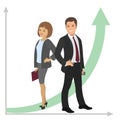 Businessman and businesswoman.Office workers. A man woman at work. Profit growth graph