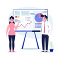 Businessman and businesswoman presenting marketing data on a presentation screen board explaining charts Royalty Free Stock Photo