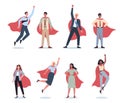 Businessman and businesswoman with red superhero cloak set. Man