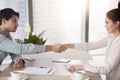 Businessman and businesswoman shaking hands. Business agreement