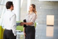 Businessman And Businesswoman Shaking Hands In Office