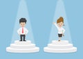 Businessman and Businesswoman Standing and Shining on Pedestal Royalty Free Stock Photo