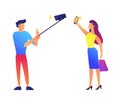 Businessman and businesswoman taking selfie vector illustration. Royalty Free Stock Photo