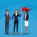 Businessman businesswomen with flag and folder success start up business