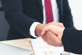 Businessman and businesswomen hand shake after businesss agreement, meeting Royalty Free Stock Photo