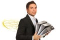 Businessman busy as a bee with folders Royalty Free Stock Photo