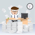 Businessman busy on his desk with pile of papers