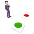 Businessman With Buttons Represents Choice Tailor And Route